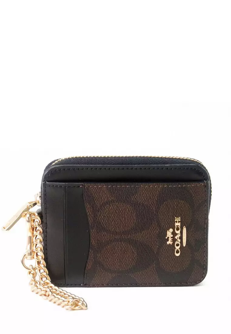 Buy Coach Coach Zip Card Case in Signature Canvas Dark Brown 2024
