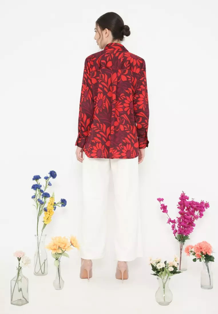 Red floral printed shirt for Independence Day By Brilliant Girl Warna MERAH