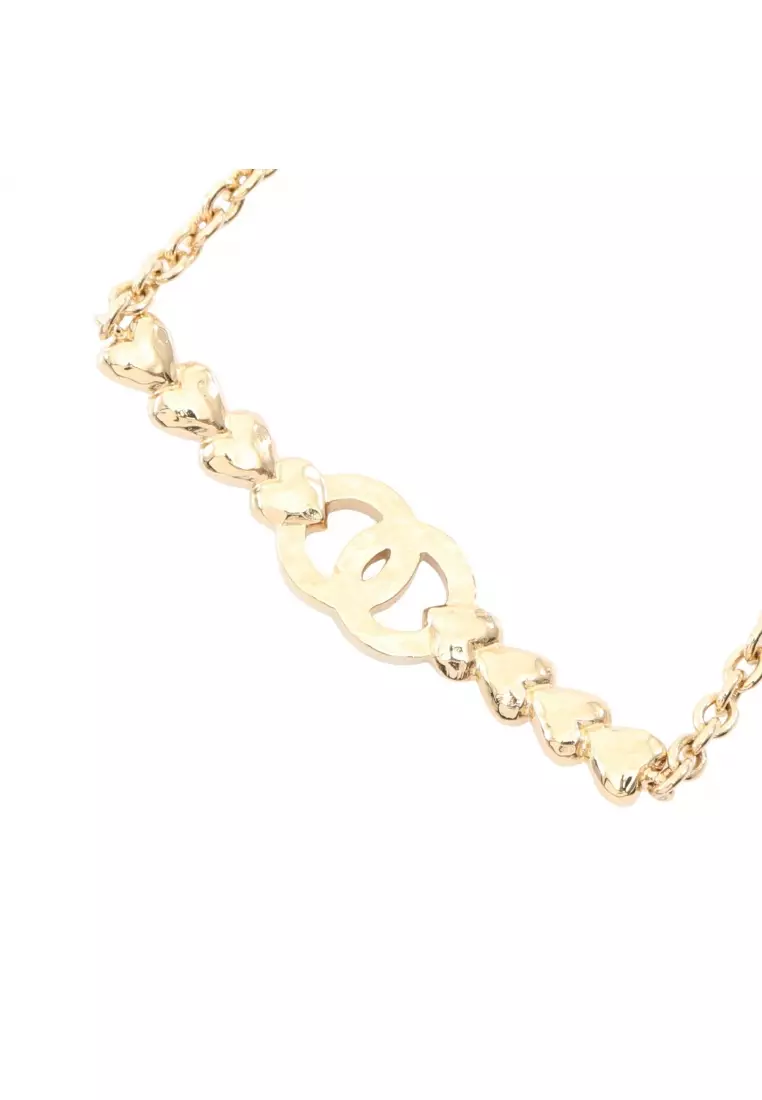 Pre-Loved Chanel coco mark heart necklace GP Rhinestone gold clear B23P
