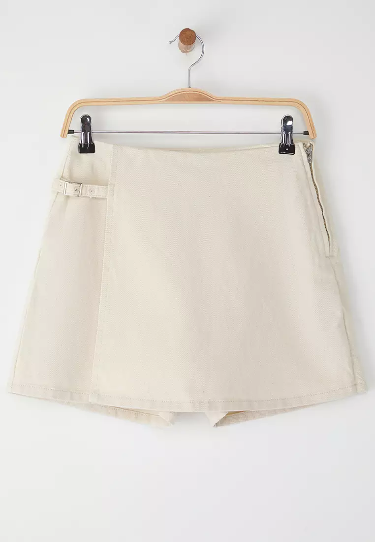 Ecru Accessory Detailed High Waist Denim Shorts Skirt Twoss25Sr00200