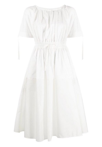 MONCLER white Moncler "Poplin" Drawstring Flared Jumper Dress in Silk White 5BD6EAA85480D2GS_1
