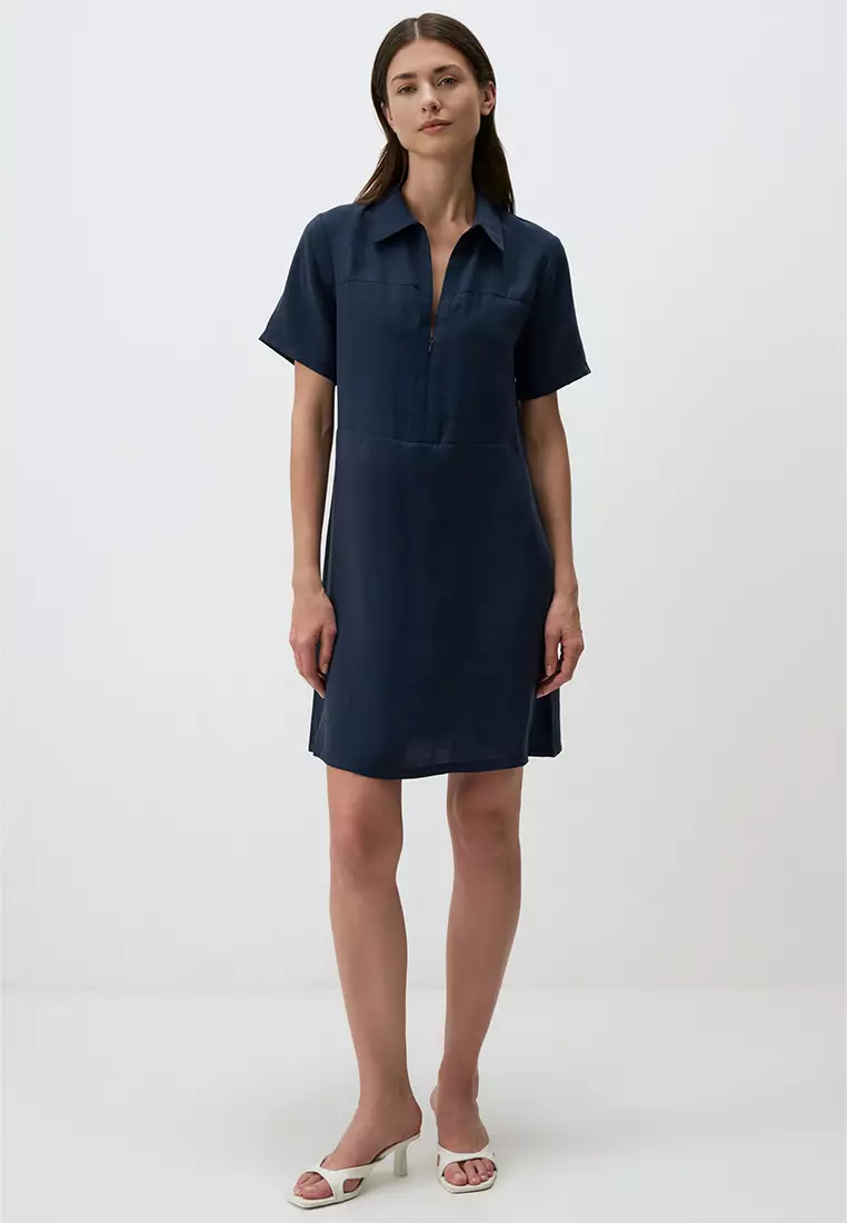 Jimmy Key Navy Blue Polo Collar Short Sleeve Mini Dress