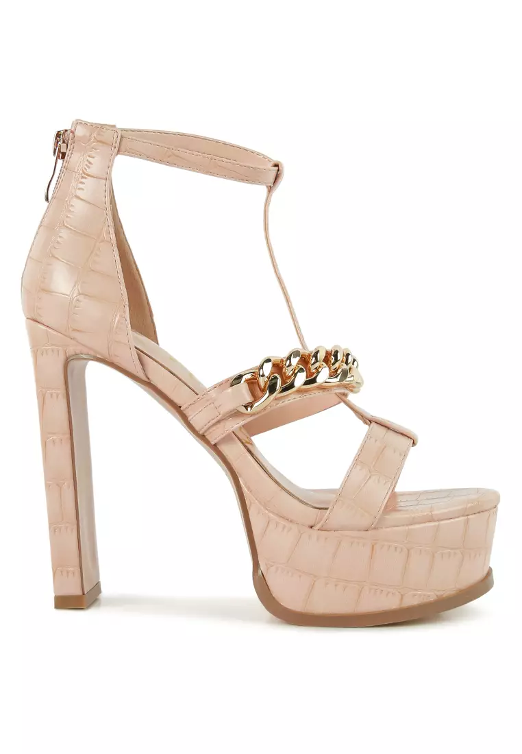 Discount on London Rag  shoes - SKU: Peach Metal Chain Zip Up Sandal