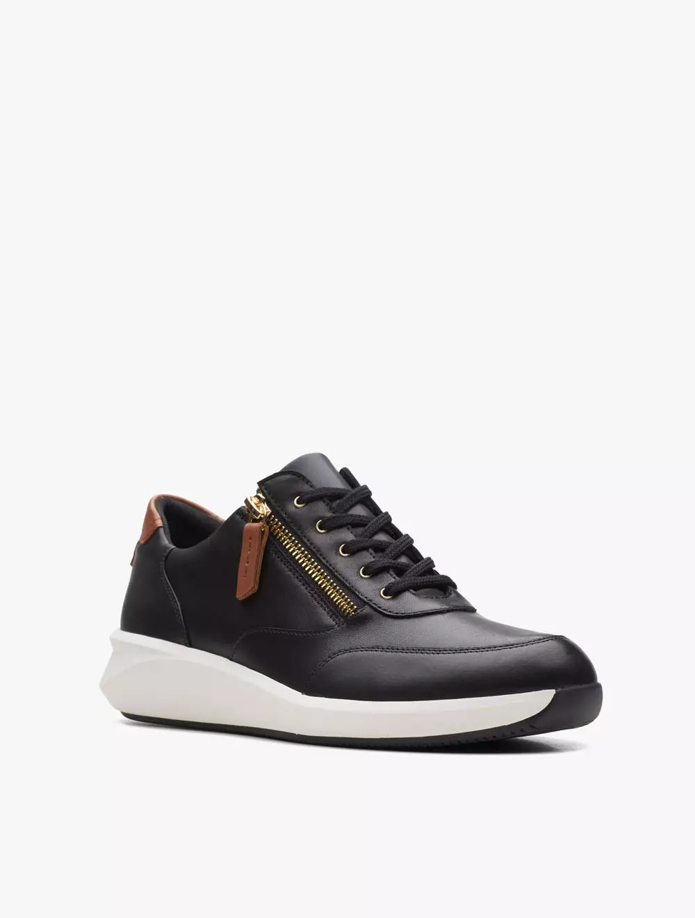 Clarks Un Rio Zip Women's Sneakers- Black Leather - Black