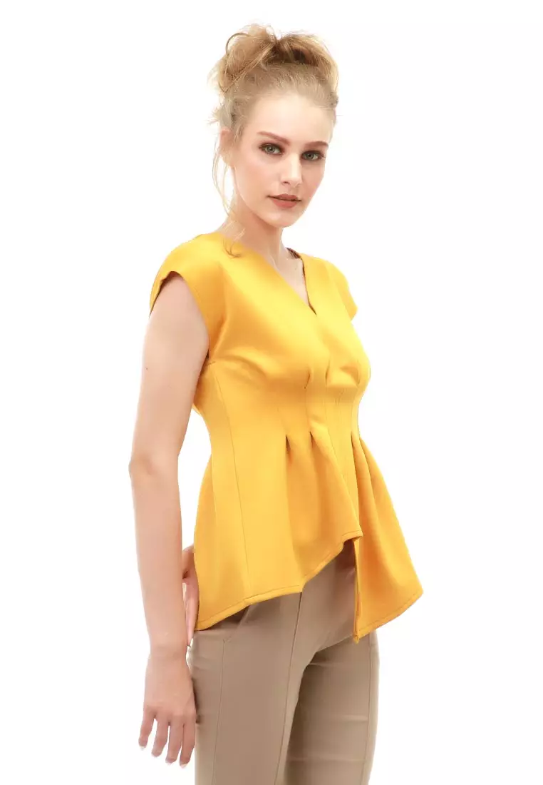 Cheva Top Blouse Wanita Lengan Pendek Material Prime Scuba ORIGINAL - Mustard