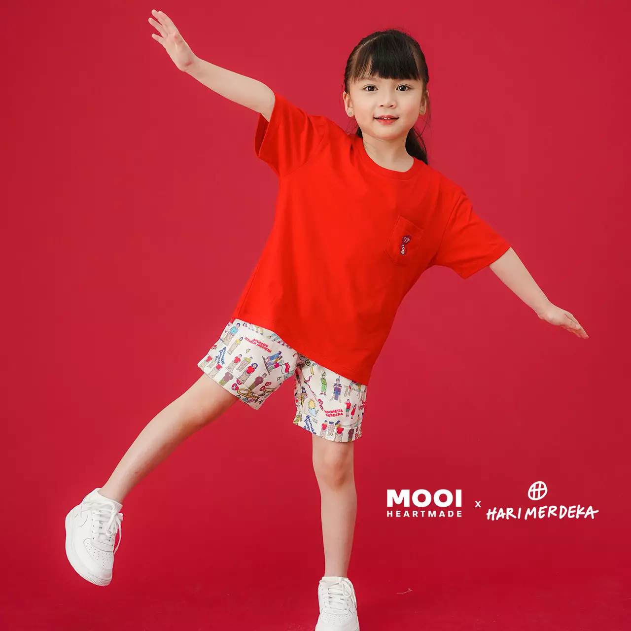 Mooi x Hari Merdeka 17 Agustus Kaos Kemerdekaan Setelan Anak Pocket Tee Set Kemerdekaan - White