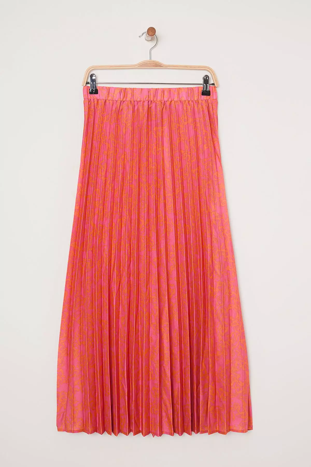 Pink Floral Pattern Pleated Waist Elastic Woven Skirt TCTSS23EE00018