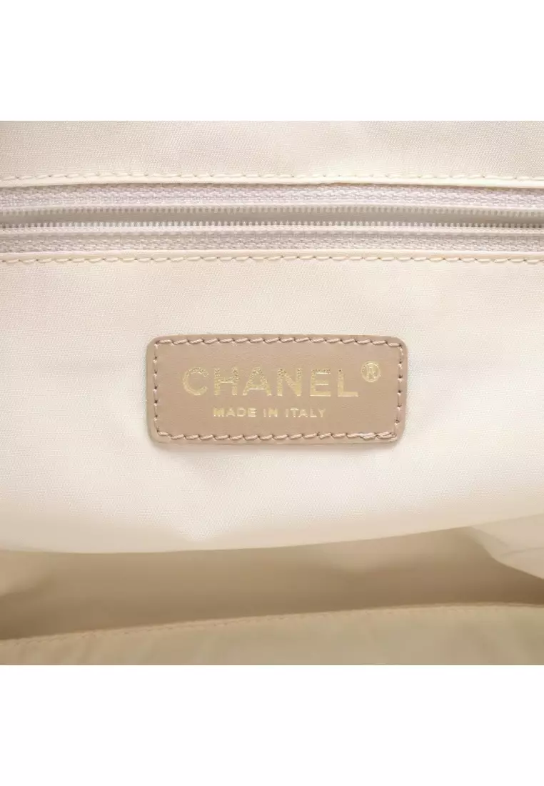 Pre-Loved Chanel New travel line MM Handbag tote bag nylon canvas beige gold hardware