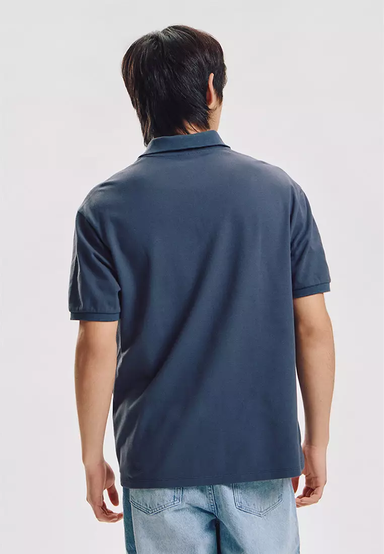 Relaxed Fit Polo with Crew Bear Patch Embroidery