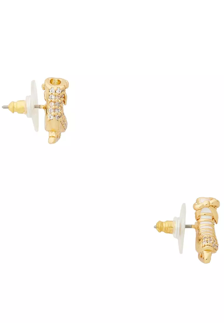 Snow Day Ice Skate Stud Earrings in Clear/ Gold ka215