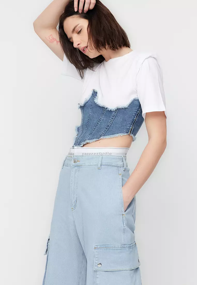 Sagaza Studio x Trendyol Denim Bustier T-Shirt