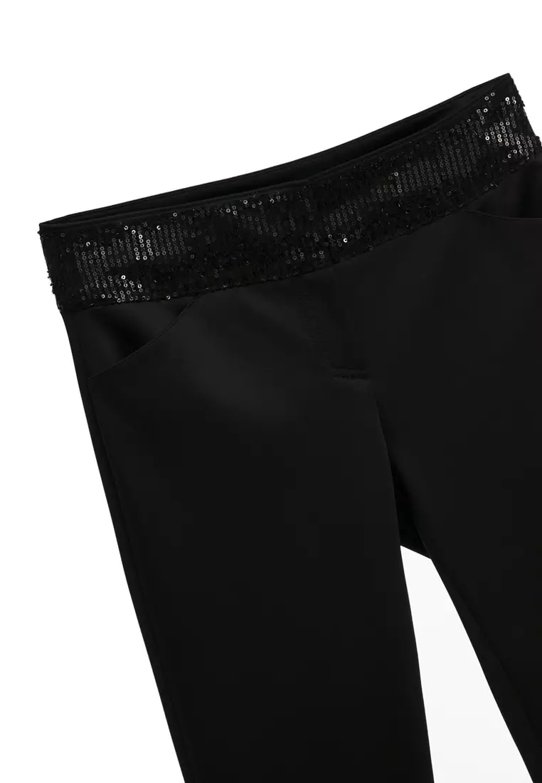 Sequin Slim Fit Black Pants