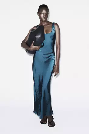 h&m blue silk dress Women's Dark blue Draped satin dress
