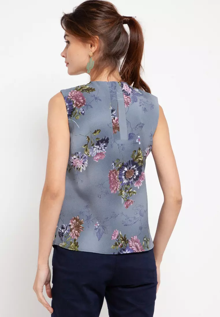 Gia Blouse In Dark Grey Print