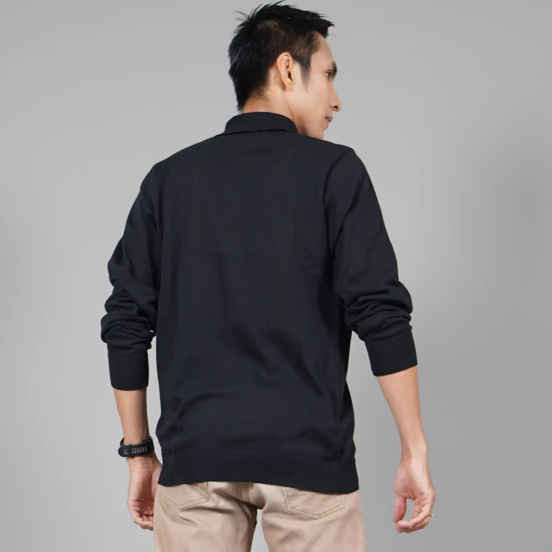 JEHOON Sweater Rajut Pria Knit Turtleneck Sweater Leher Tinggi Pria - HITAM