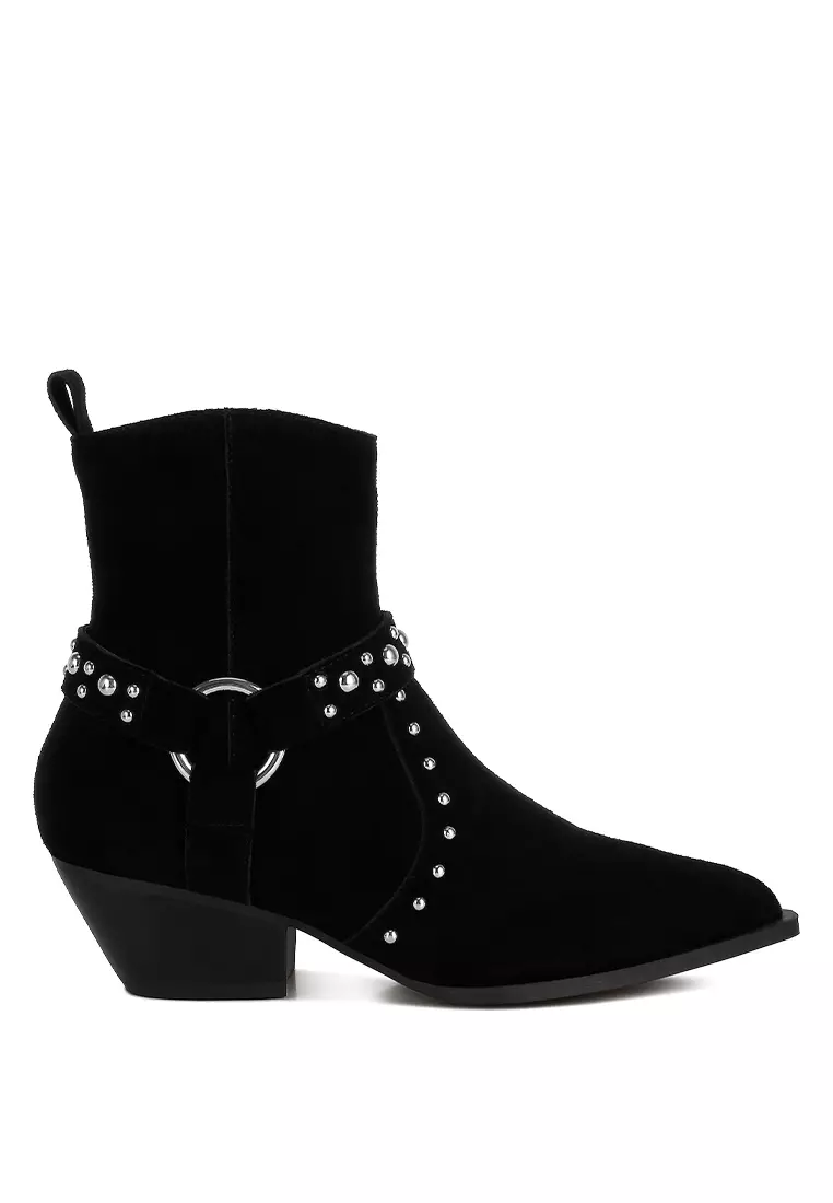 Discount on Rag & CO.  shoes - SKU: Studded Suede Ankle Boots in Black