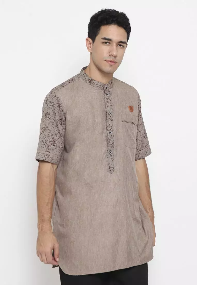 Zayidan Baju Koko Gamis Muslim Pria Fudail Pdk - Cokelat Polos