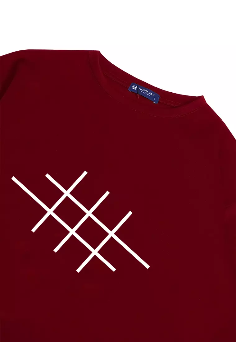 MTQ40 kaos oversize tebal bahan scuba distro pria aesthetic garis tictactoe merah maroon