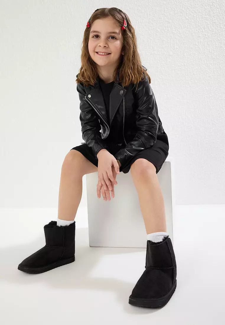 Black Flat Sole Big/Small Girls' Kids Boots Takaw25Bo00066