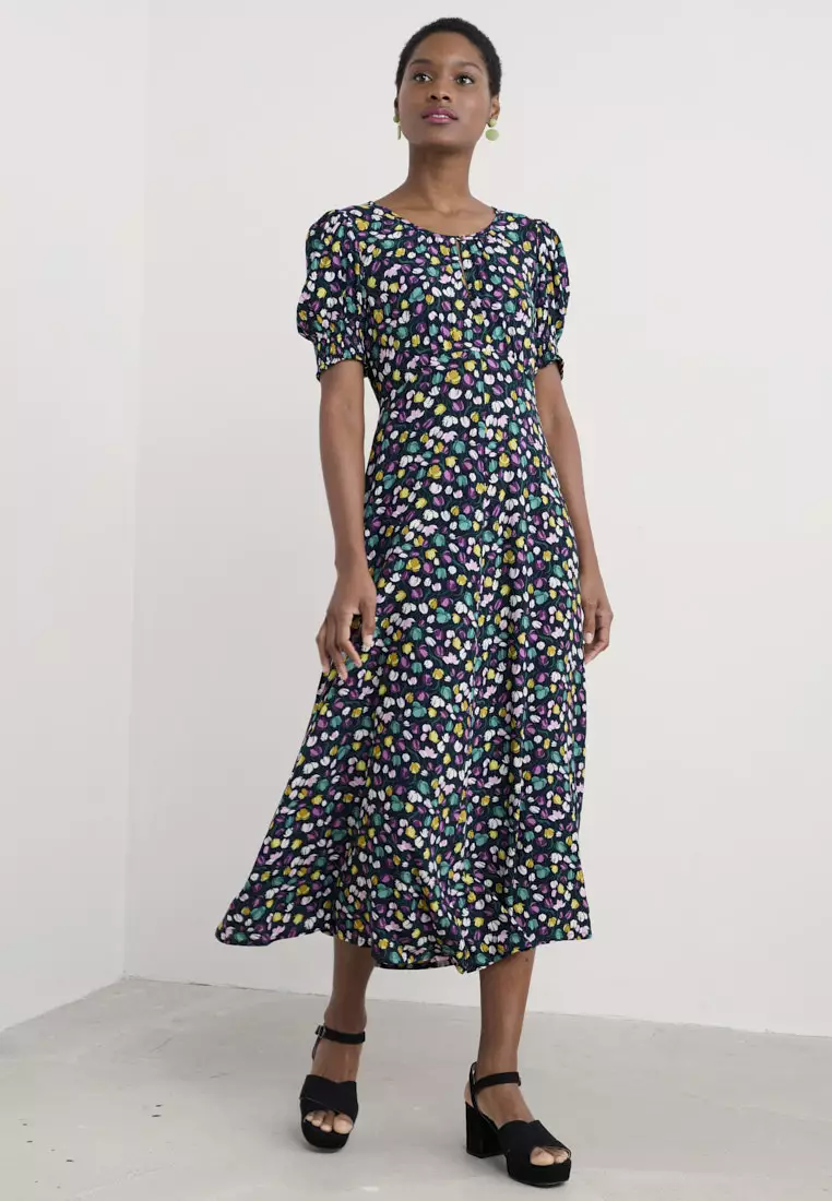 Seasalt Cornwall Multi Marsh Violet Short Sleeve Empire Line Dress