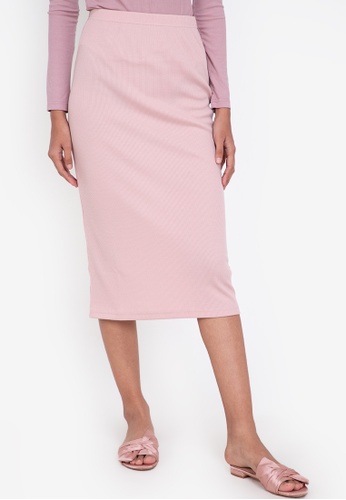 ZALORA BASICS pink Midi Ribbed High Waist Skirt C9977AAD5C1A77GS_1