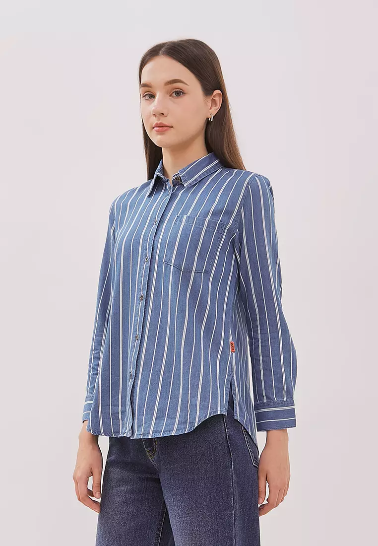 DUST Kemeja Denim Ansel Garis Biru Muda (D.116489)