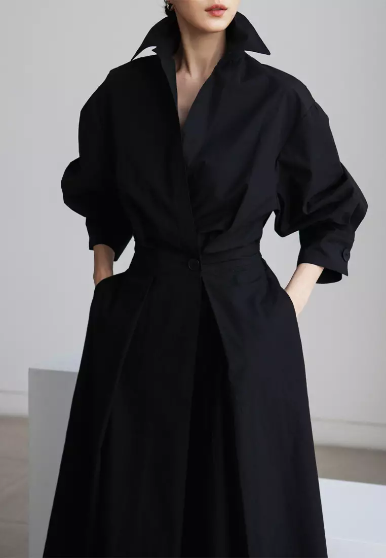 Simple and elegant solid color shirt dress CA101955BK