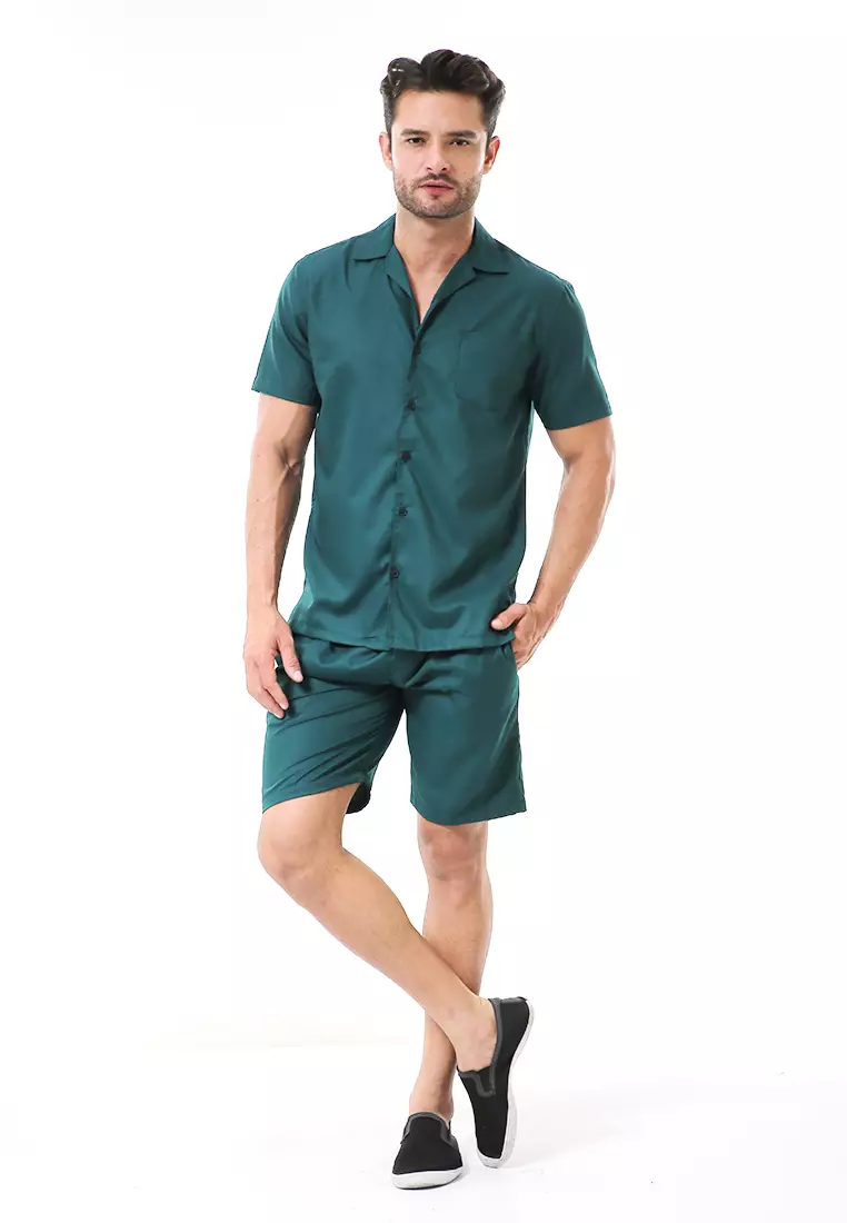 Deon Piyama Pria Plain Motive Kemeja One Set Lengan Pendek Material Cotton ORIGINAL - Green