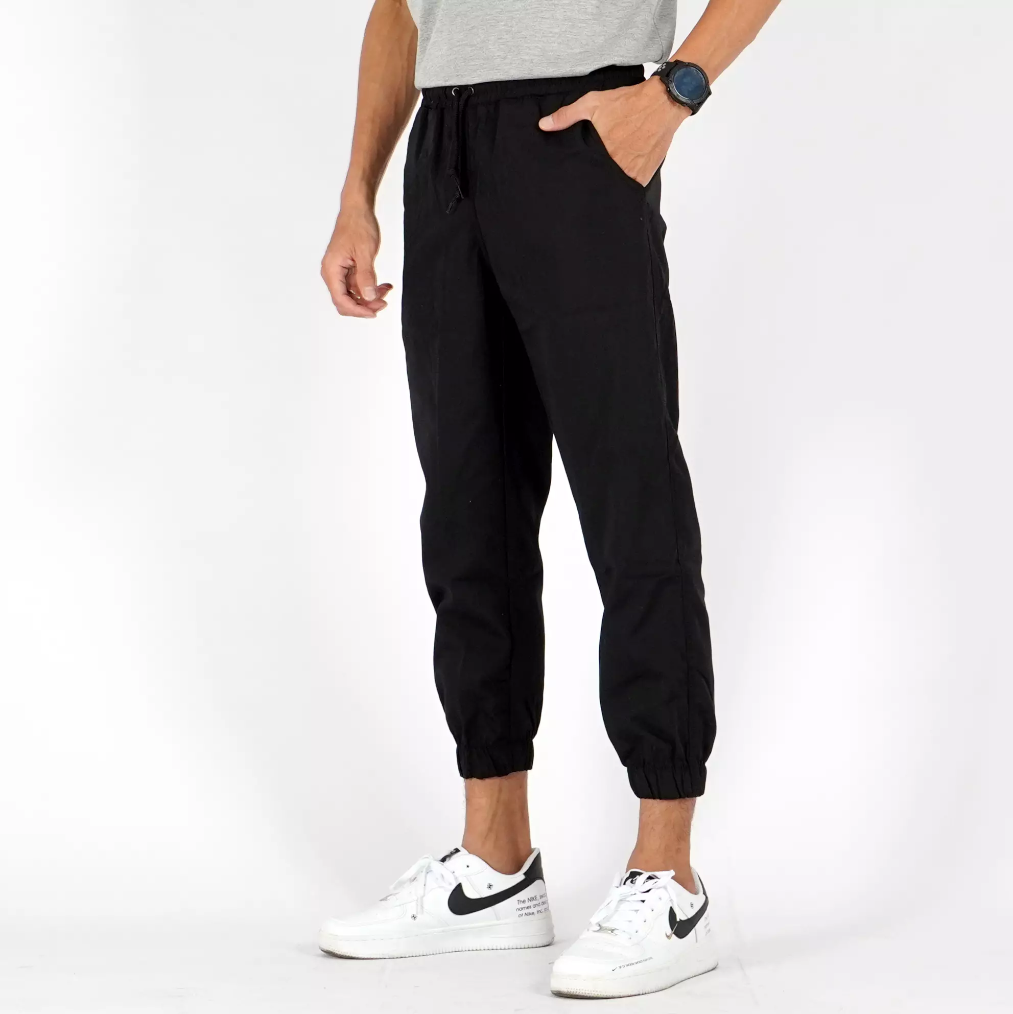 ICHSAN Celana Jogger 3/4 Pria Celana Sirwal Jogger Pangsi 3/4 Slimfit Fashion Casual Pria - HITAM