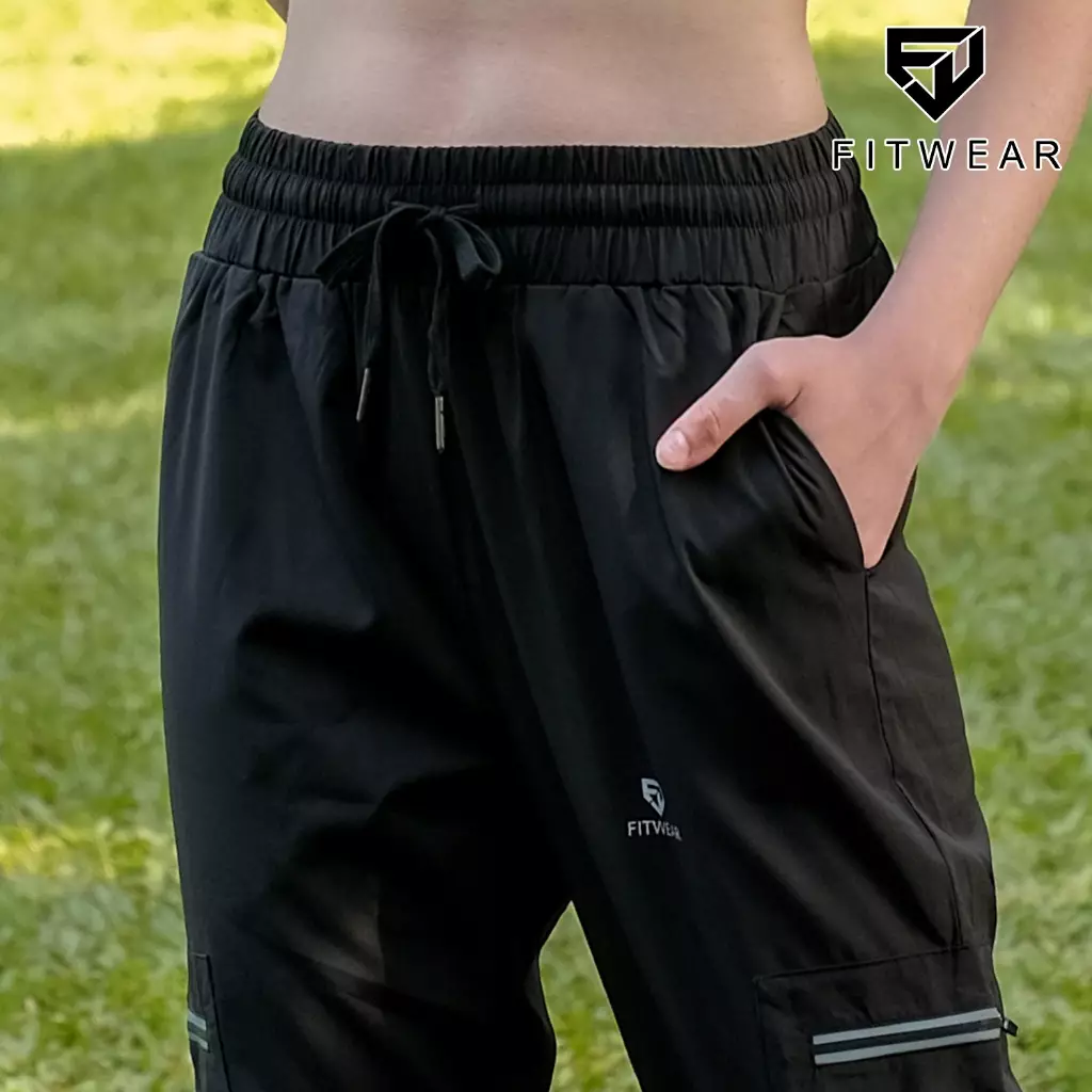 Fitwear Jogger Olahraga Wanita BONNIE 4 POCKET STRIPE DRYFIT OVERSIZE - BLACK