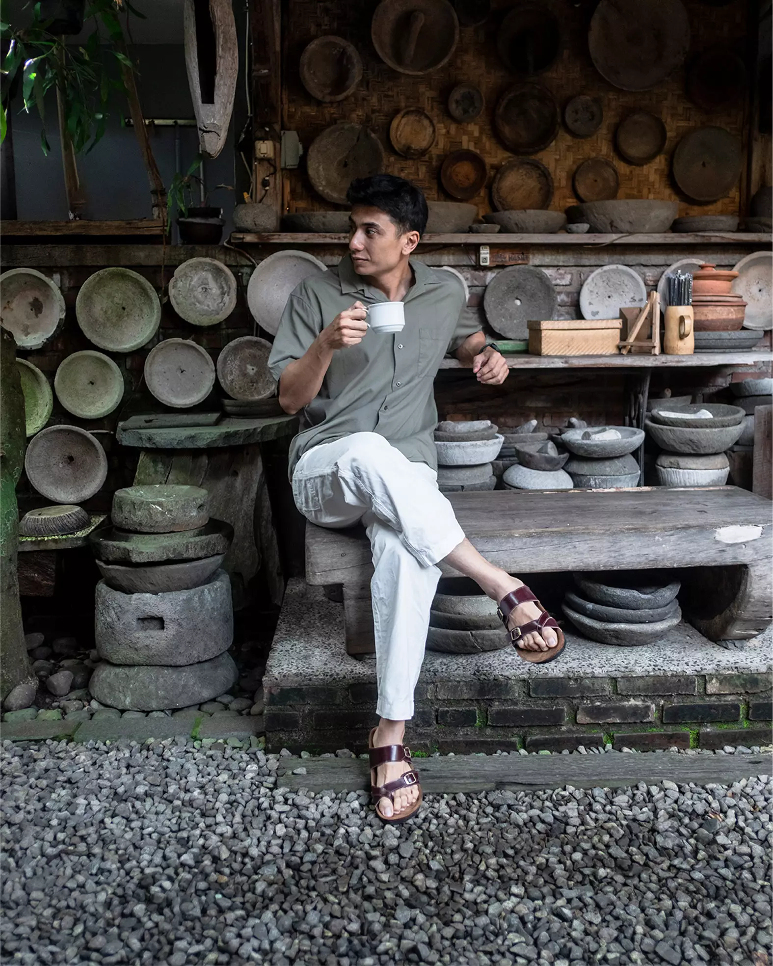 Marhadi Sandal Pria Sendal Kulit Asli Slop Genuine Leather - Merake Maroon