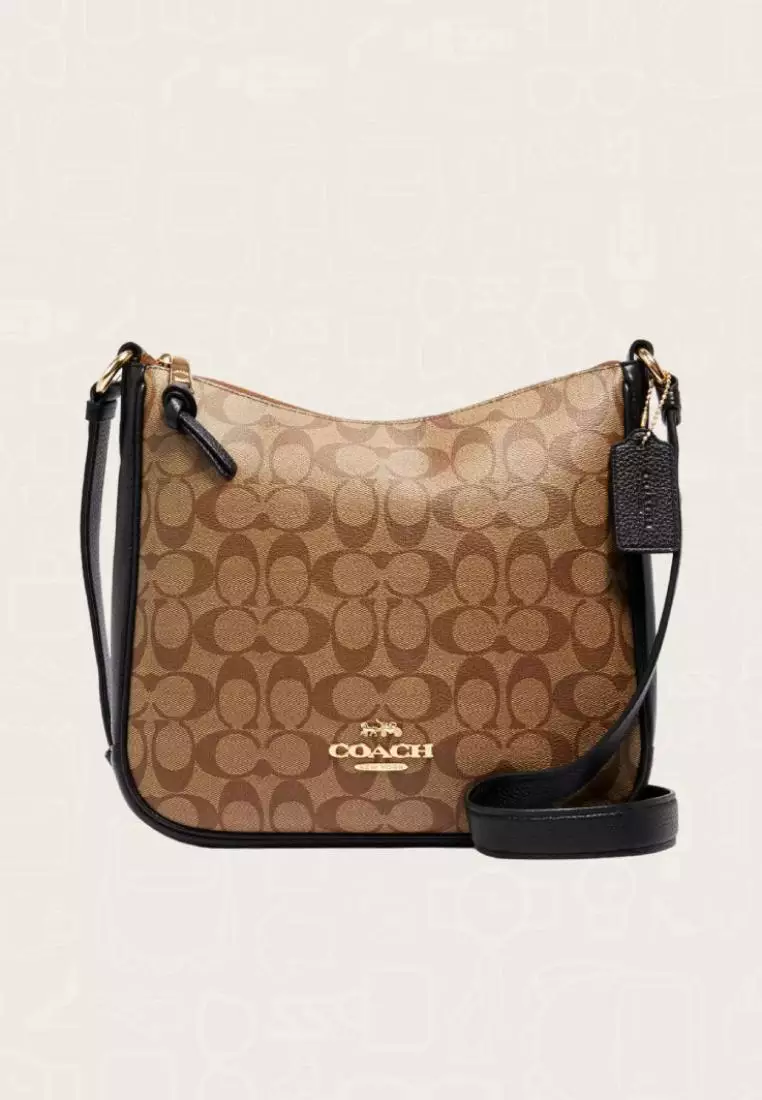 Coach Ellie File Bag In Signature Canvas Khaki Black