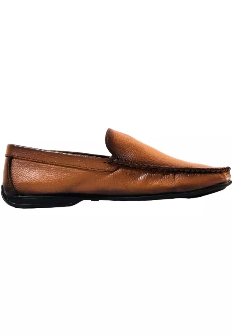 Brown Loafers Slip Ons Leather Casual Shoes Men Breathable Cow Leather Comfortable Driving Footwear OXHIDE N9