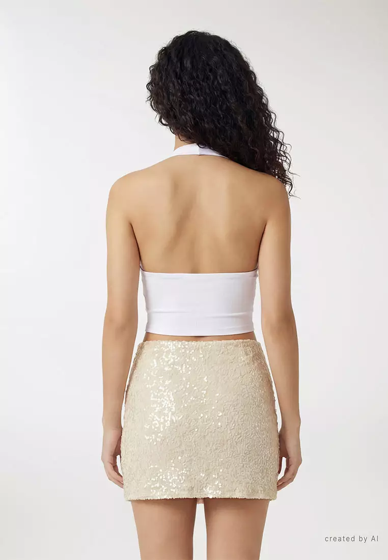 Women's Halter Deep V-Neck Crop Top
