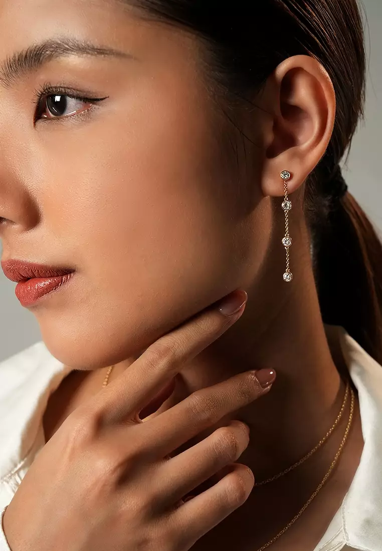 Elegance Duo Lab Grown Diamond Multiway Earrings with Round Chain Drop in 14K Yellow Gold D/E-VVS/VS (1.12ct TDW)