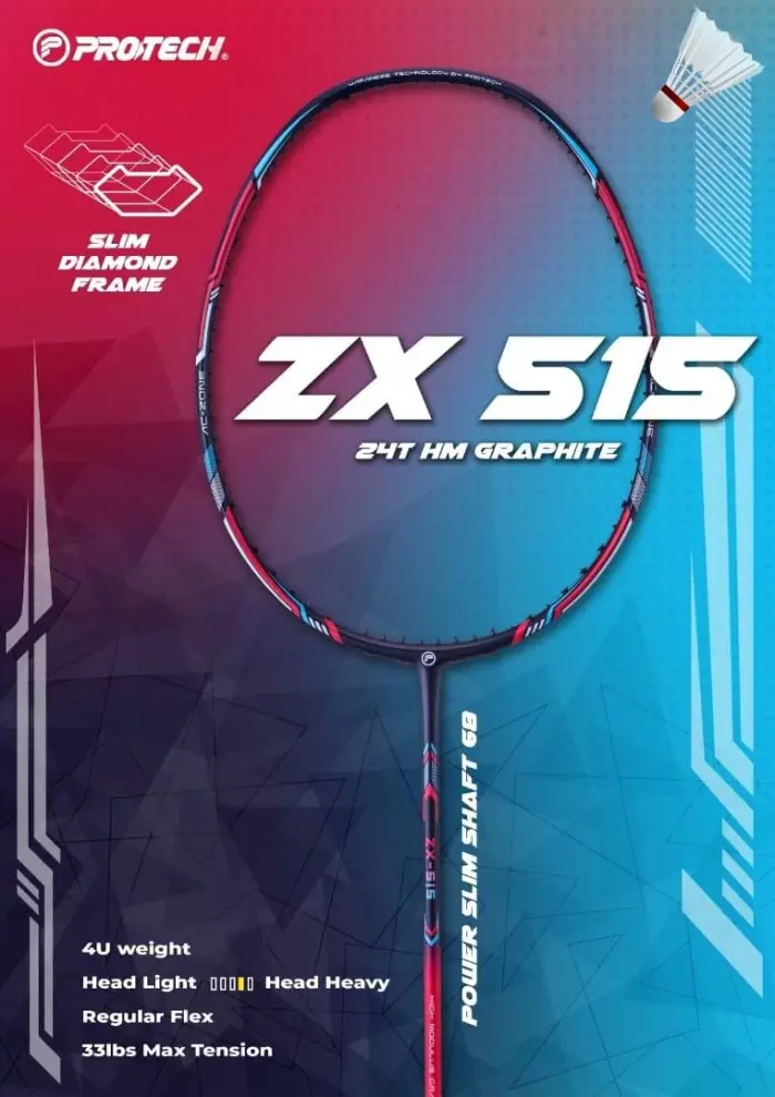 NEW RAKET BADMINTON PROTECH ZX-515/ZX 515/ZX515 PROTECH CLASSIC BY PROTECH INTERNATIONAL-PAKET SENAR YONEX BG6