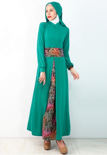 Atiqah Jersey Combined Maxi Dress in Tosca