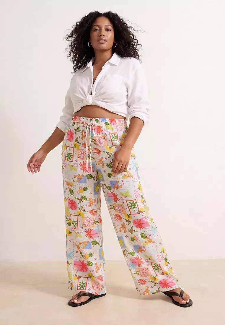 Beach Wear Multi-Colored Tropical Pattern Woven Pants Tbbss26Ar00018