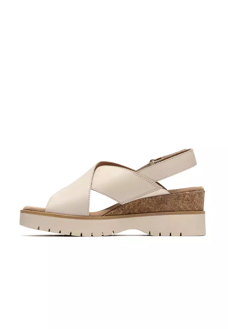 Womens Diaz Cross Heeled Wedge Sandals - Cream Leather