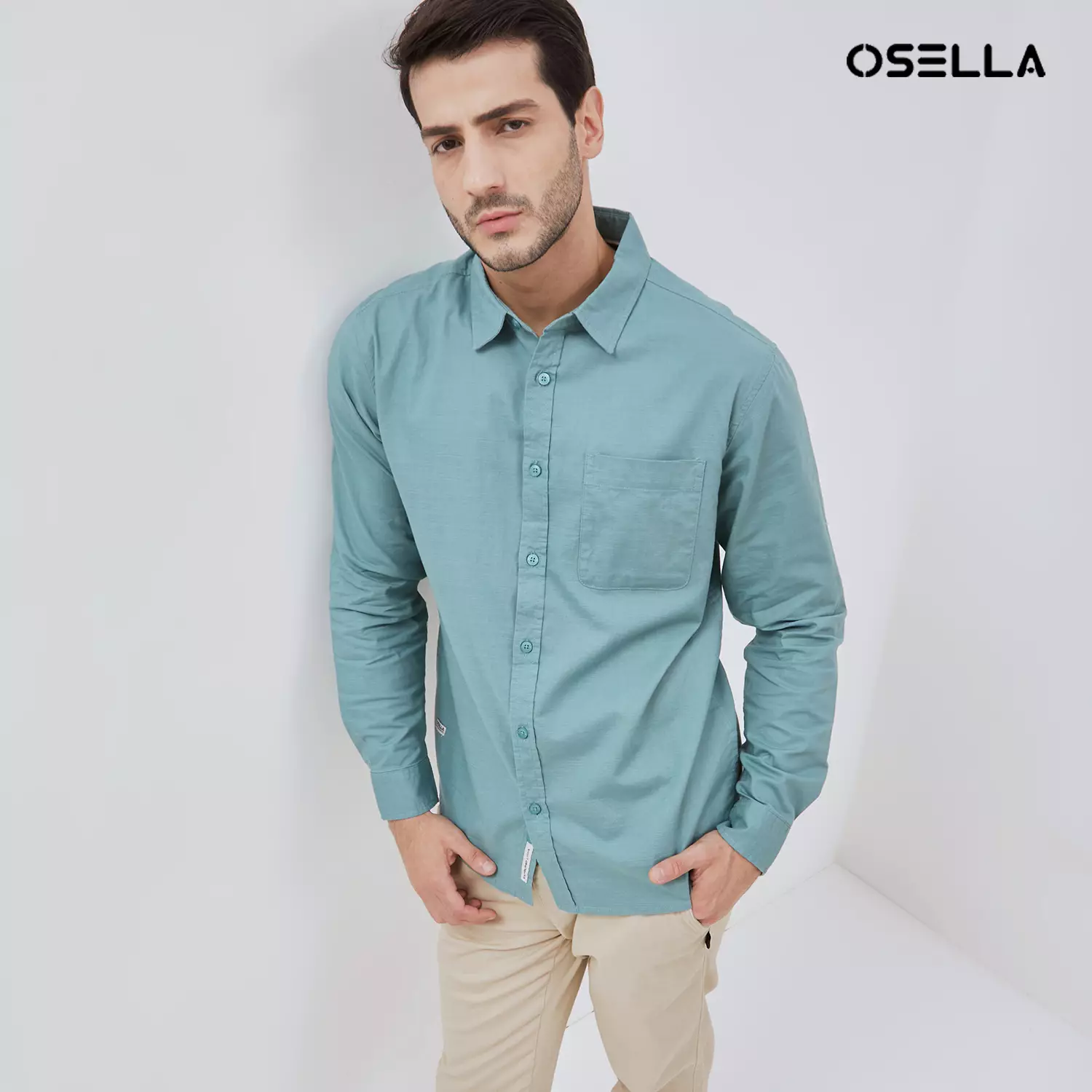 [NEW] Osella Long Sleeve Solid Regular  Shirt In Mint 2037501519 | Kemeja Pria Lengan Panjang
