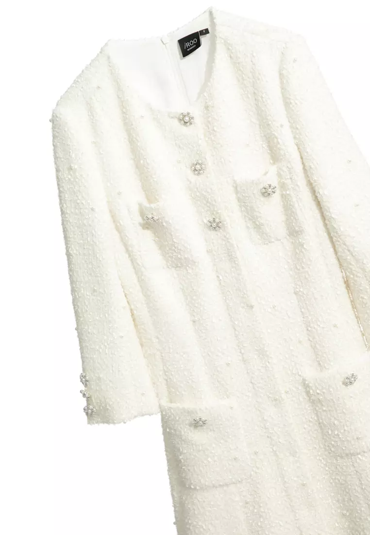 Buy iROO Cream Colour Pearl Coat Dress 2025 Online ZALORA