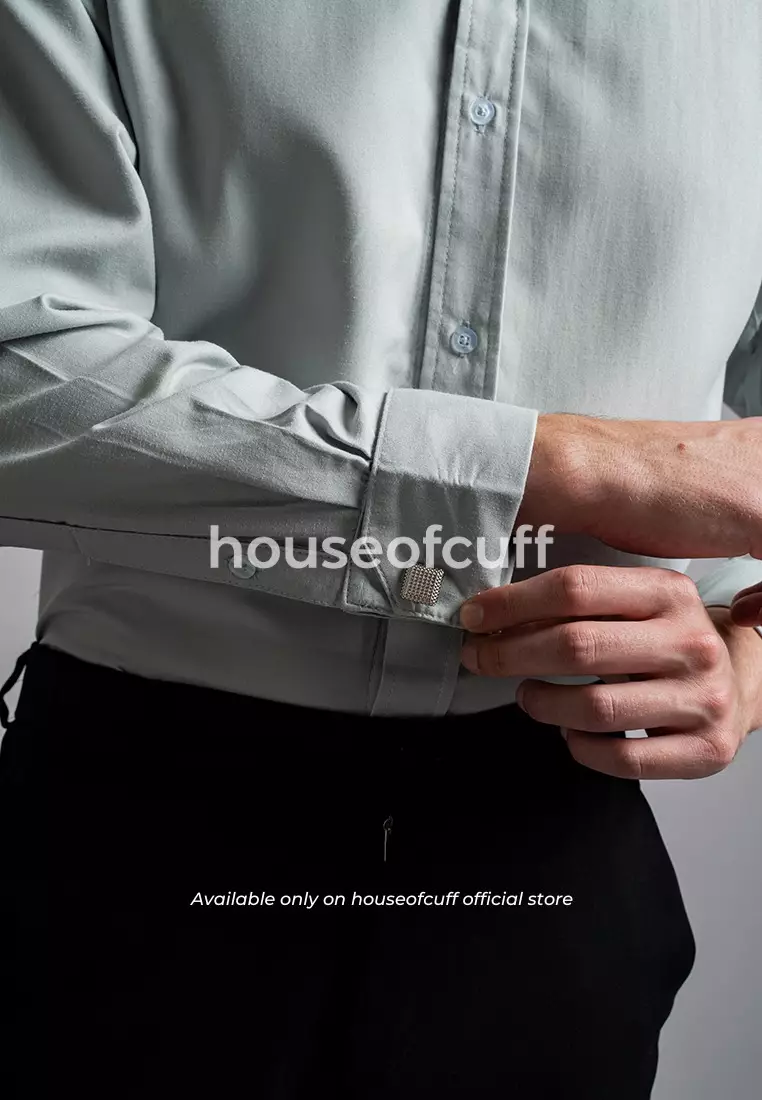 Houseofcuff Kemeja Kerja Formal Pria Model French Cuff / Double Cuff Dengan Cufflinks Warna Mint ( Incl.Collar bar + Cufflinks )