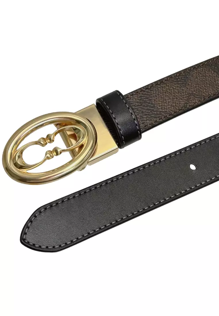 Signature Buckle Cut To Size Belt, 25Mm - Walnut/ Black CZ196