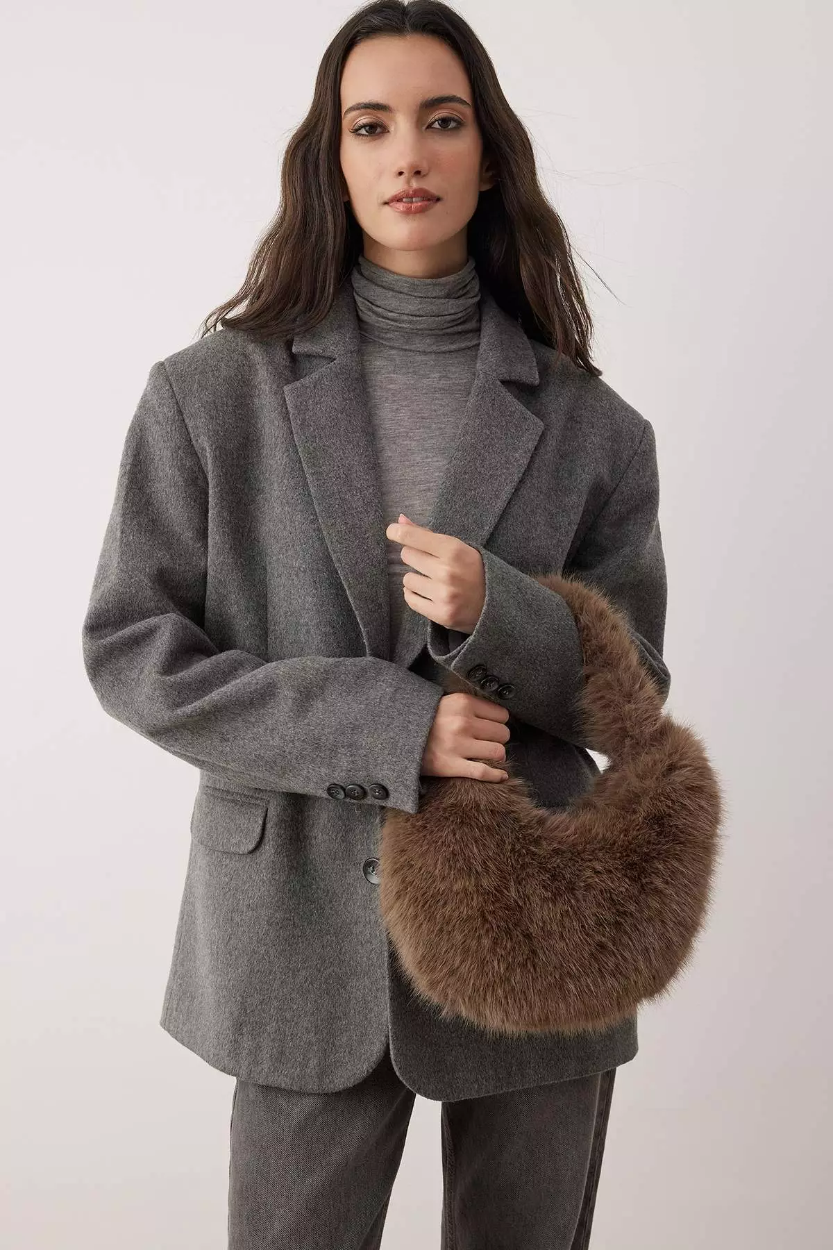 Mink Faux Fur Women'S Hand And Shoulder Bag Takaw26Oc00066