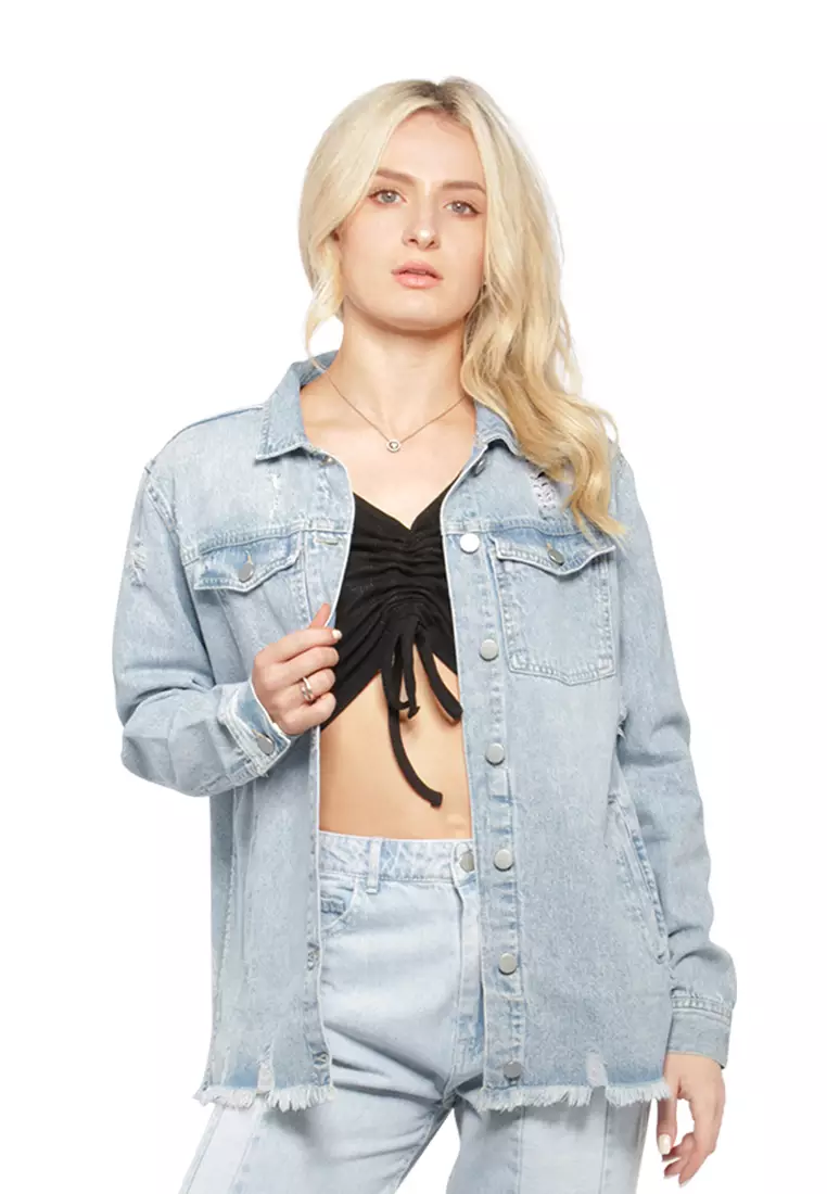 Buy London Rag Light Blue Raw Hem Distressed Denim Jacket 2024