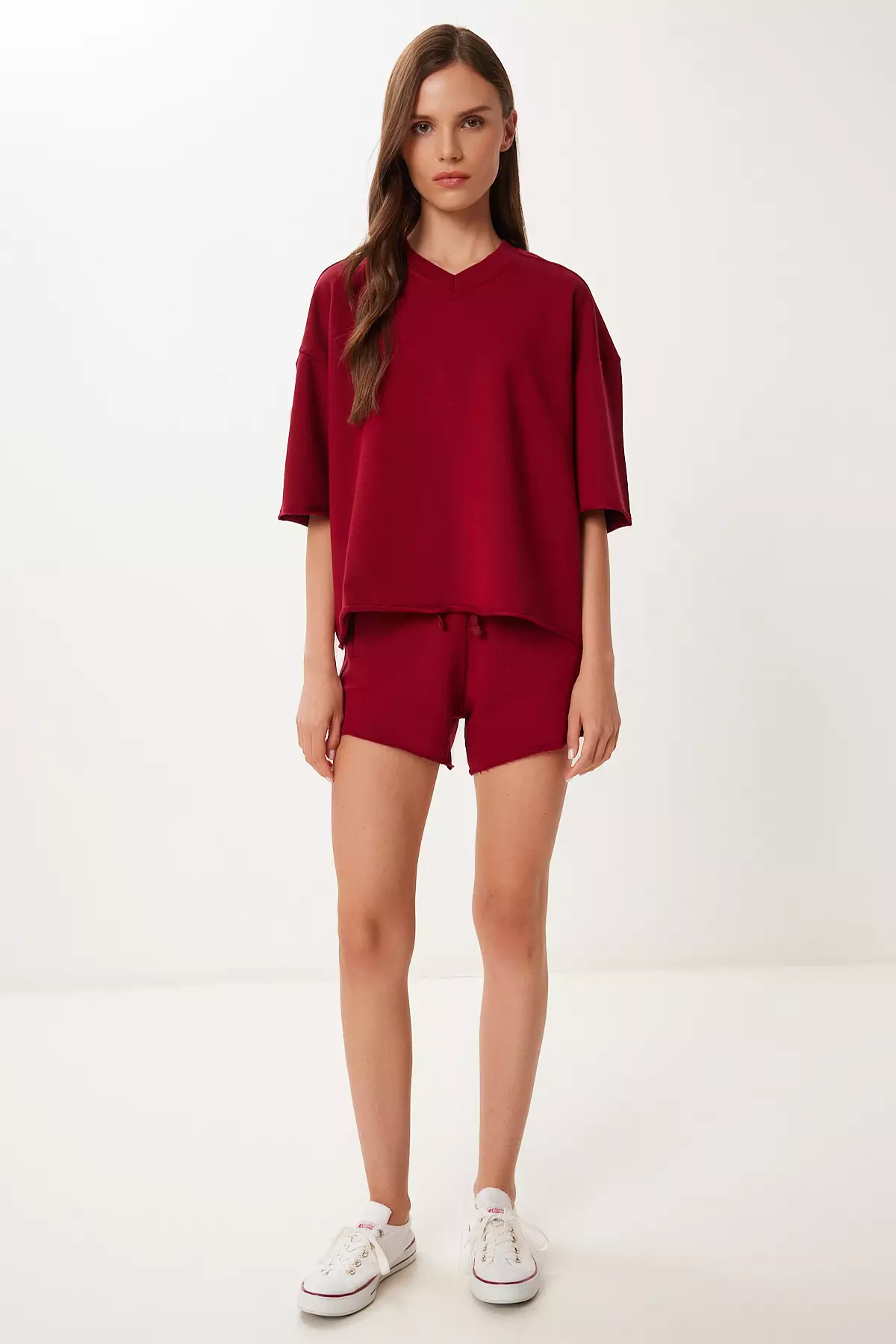 Women's Burgundy Comfortable Stretchy Knitted Bottom-Top Set Ub00402