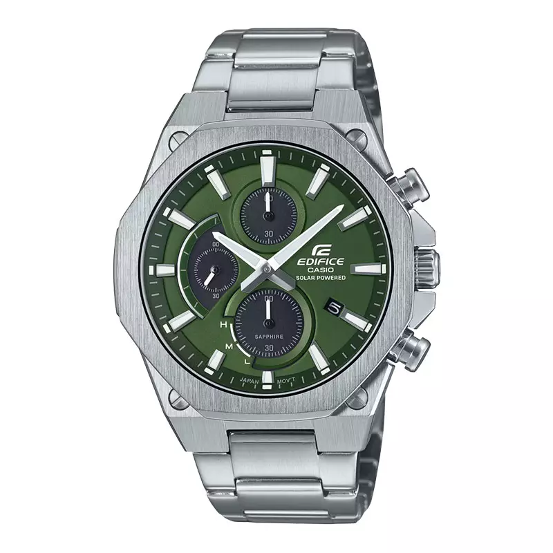 Jam Tangan Pria Casio Edifice Slim Line EFS-S570D-3AUDF Chronograph Tough Solar Green Dial Stainless Steel Band
