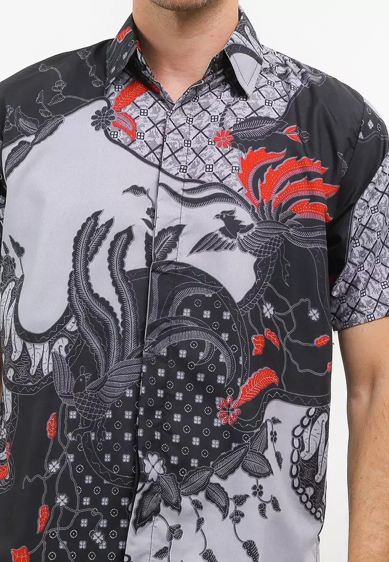 Hanendra Kemeja Batik Exclusive Premium Pria Casual Modern Lengan Pendek