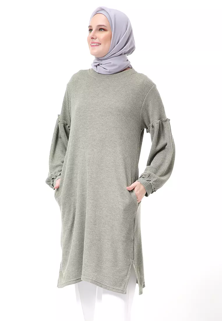 Layvina Tunik Polos Muslimah Lengan Panjang Premium High Quality Fashion - Sage