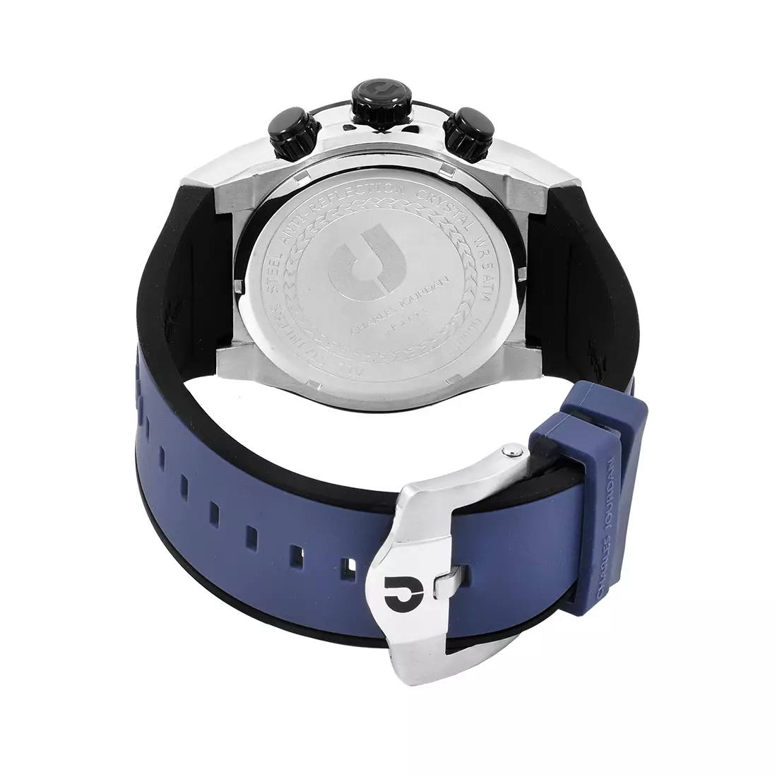 Jam Tangan Pria Charles Jourdan Ludis Quartz Black Blue Silicone Strap CJ1123-1382C Original